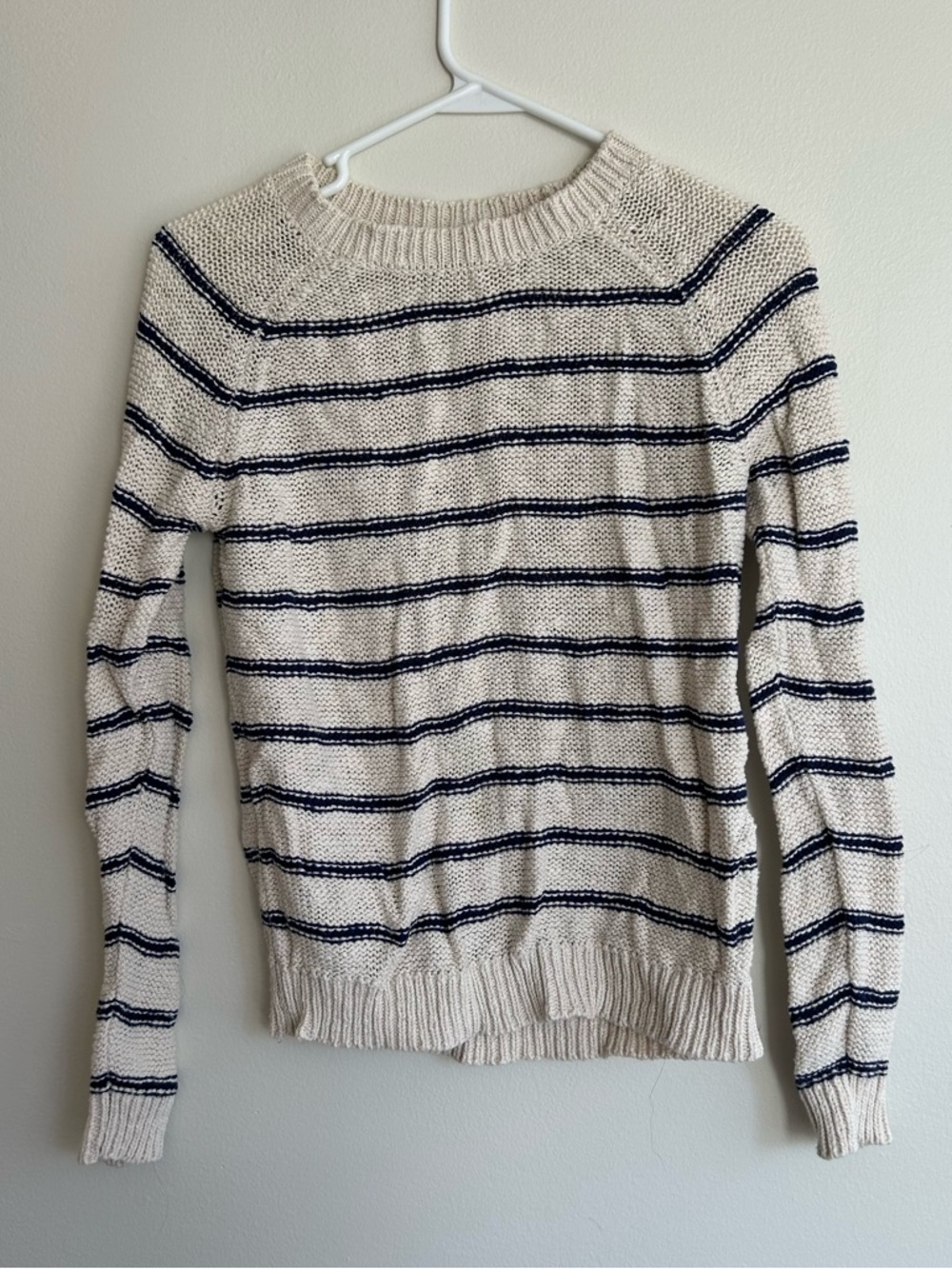 F21 Cream Striped Crewneck Sweater